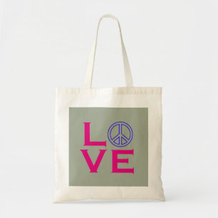 Bolsa Tote Símbolo do Círculo de Paz Amor Rosa Verde