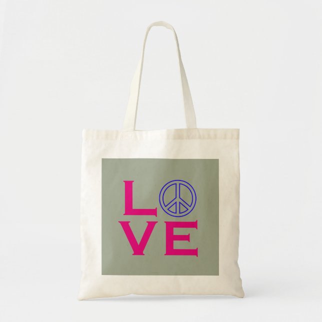 Bolsa Tote Símbolo do Círculo de Paz Amor Rosa Verde (Frente)