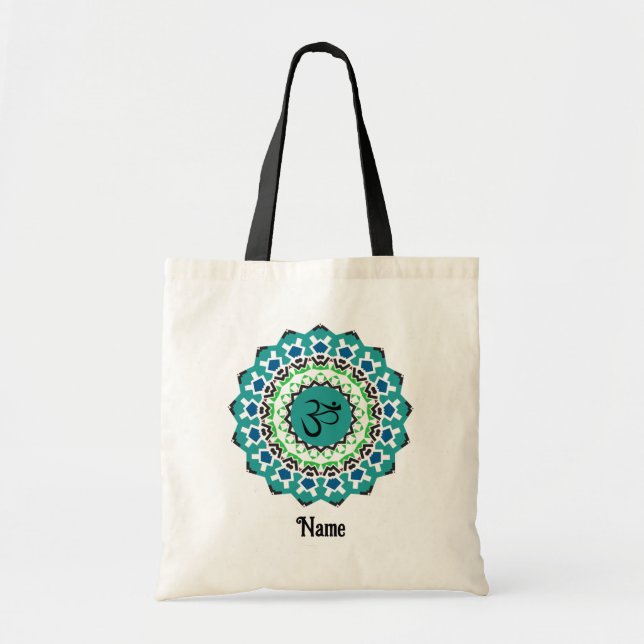 Bolsa Tote Símbolo Espiritual Mandala Yoga Om Blue Personaliz (Frente)
