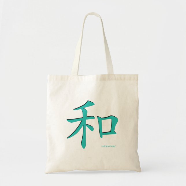 Bolsa Tote Símbolo-Harmonia-Chinês-Letras-Turquesa (Frente)
