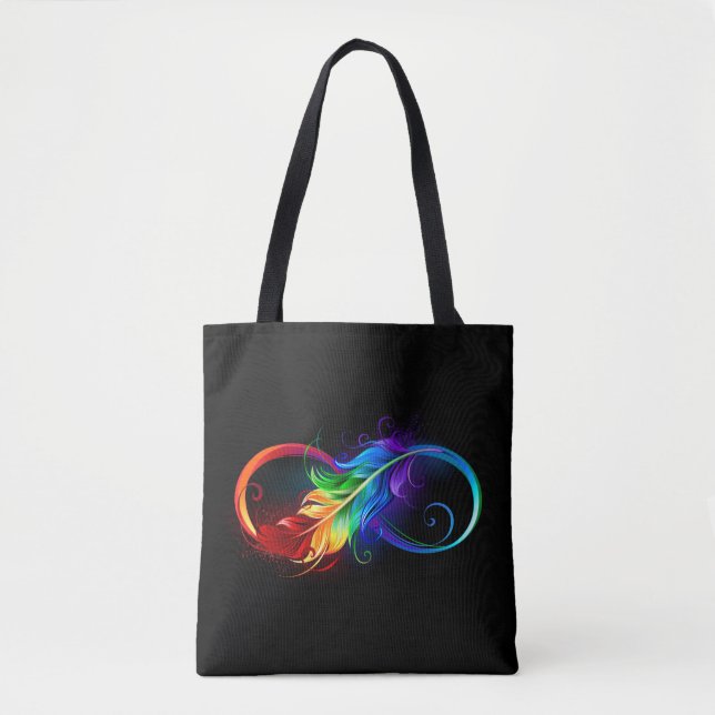 Bolsa Tote Símbolo Infinito com Pena Arco-Íris (Frente)