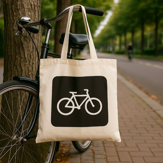 Bolsa Tote Símbolo mínimo de bicicleta branca e preto (Criador carregado)
