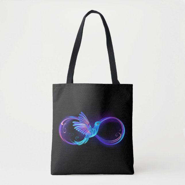 Bolsa Tote Símbolo Neon Infinity com Hummingbird brilhante (Frente)