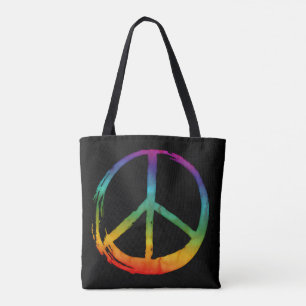 Bolsa Tote Símbolo PEACE - 60s Psychedelic Hippie Tie-Dye