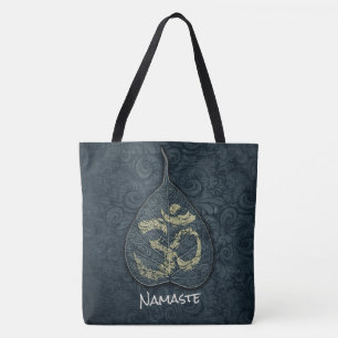 Bolsa Tote Símbolo YOGA preto e Dourado Bodhi Leaf OM