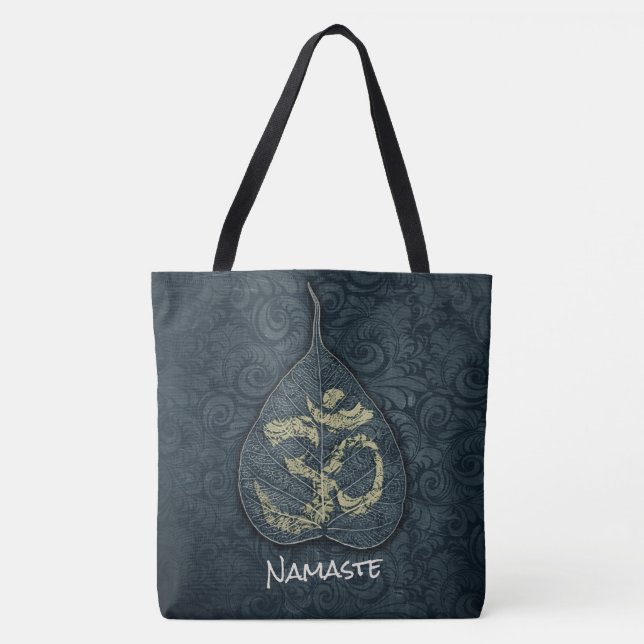 Bolsa Tote Símbolo YOGA preto e Dourado Bodhi Leaf OM (Frente)