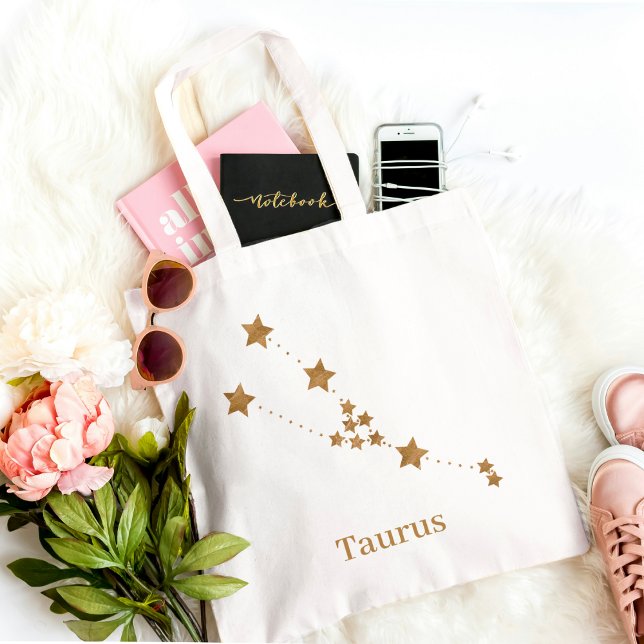 Bolsa Tote Símbolo Zodiac Moderno Taurus Dourado | Elemento T (Criador carregado)