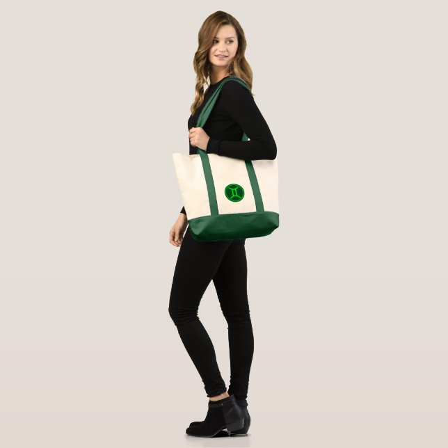 Bolsa Tote Símbolo Zodíaco Gêmeos Contraste Verde (Frente (modelo))