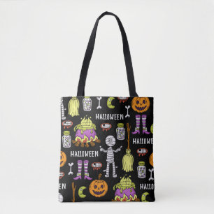 Bolsa Tote Símbolos de Halloween, tema contínuo vintage