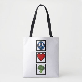 Bolsa Tote Símbolos de Paz Amor e Brócolis