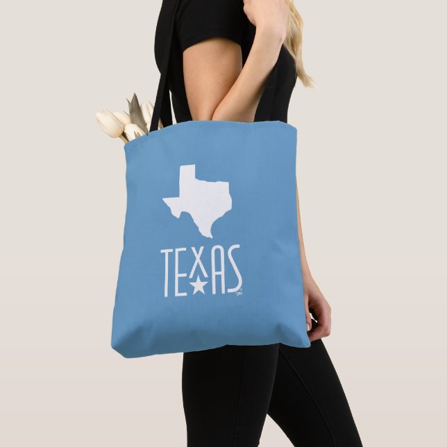 Bolsa Tote Símbolos do Texas, estado do Texas, azul (Close Up)