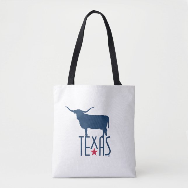 Bolsa Tote Símbolos do Texas, Longhorn, marinho (Frente)