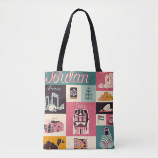 Bolsa Tote Símbolos Ilustrados Retro-Cultura Da Jordânia