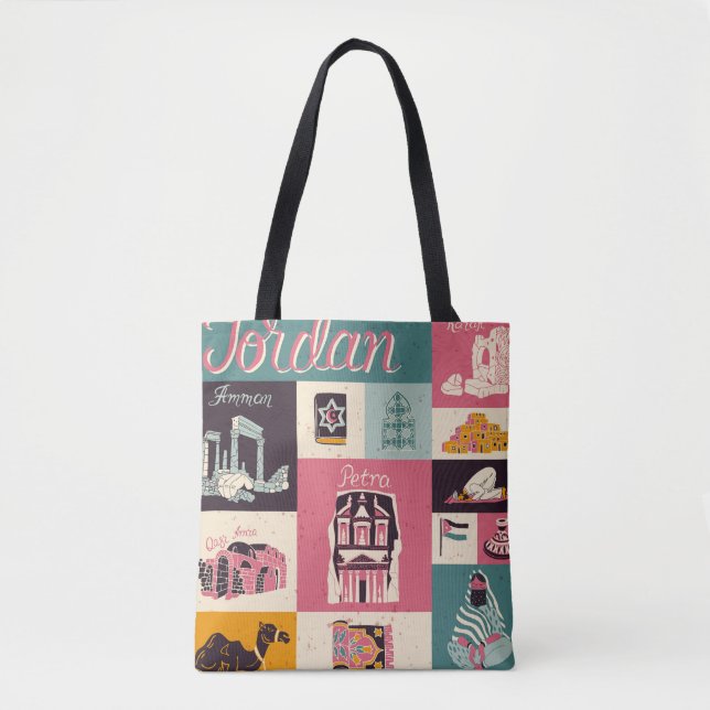 Bolsa Tote Símbolos Ilustrados Retro-Cultura Da Jordânia (Frente)