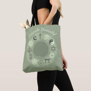 Bolsa Tote Símbolos Interreligiosos (Sage Green)