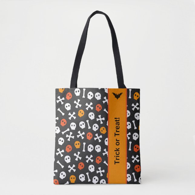 Bolsa Tote Símbolos preto, laranja e branco do Halloween (Frente)