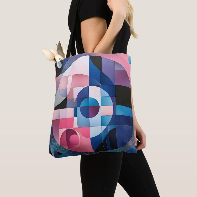 Bolsa Tote Simetria Celestial: Formas Geométricas Blues e Ros (Close Up)