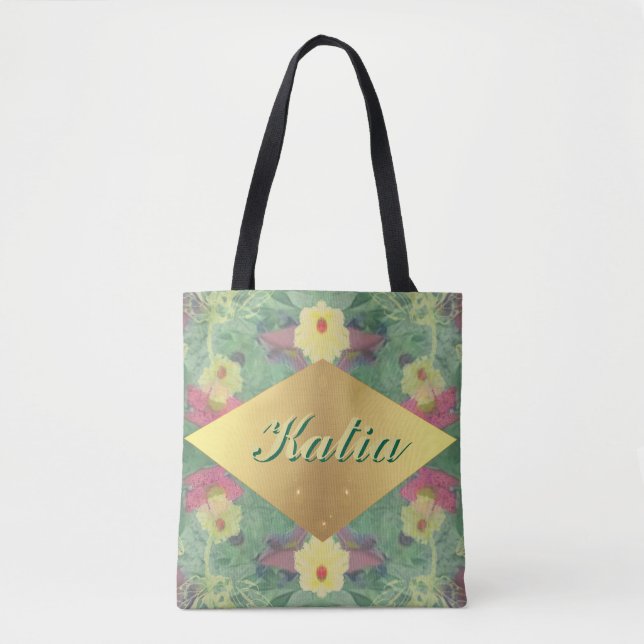 Bolsa Tote Simetria Floral com Nome (Frente)