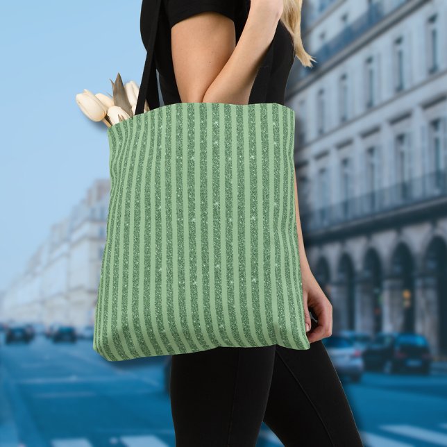 Bolsa Tote Simple Forest Green Glitter Style Vertical Stripes (Criador carregado)
