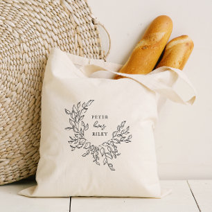 Bolsa Tote Simple Love Script Botanical Wreath Bride