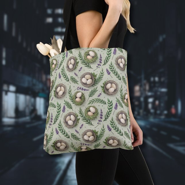 Bolsa Tote Simple Sage Green Easter Eggs Lavender Nest (Criador carregado)