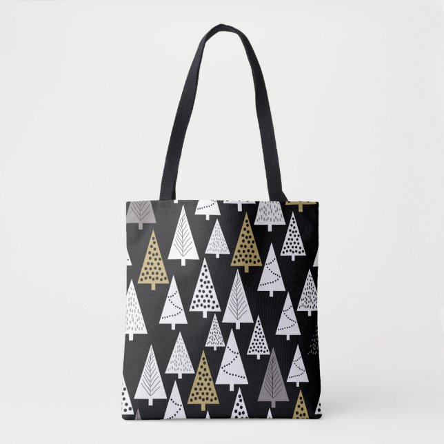 Bolsa Tote Simple winter pattern. Black background. Gold, sil (Frente)