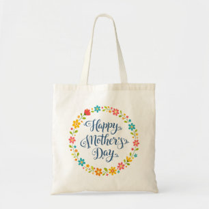 Bolsa Tote Simples Calligrafia Floral do Dia das Mães Feliz