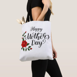 Bolsa Tote Simples Calligrafia Floral do Dia das Mães Feliz