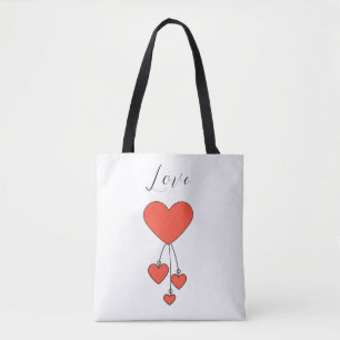 Bolsa Tote Simples ilustração com corações escarlate Love