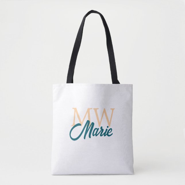 Bolsa Tote simples minimal adicionar nome monograma laranja a (Frente)