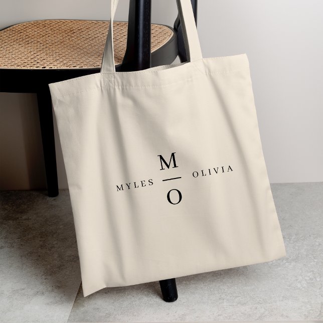 Bolsa Tote Simples Minimalista Elegante de Casamento Monogram (Criador carregado)