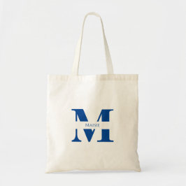 Bolsa Tote Simples Moderno Elegante Azul Monograma Personaliz