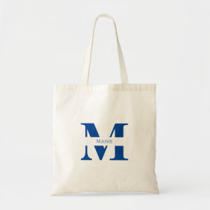 Bolsa Tote Simples Moderno Elegante Azul Monograma Personaliz