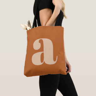 Bolsa Tote Simples Monograma Inicial Boho Terracota Retrô em 