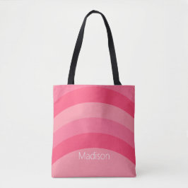 Bolsa Tote Simples, rosa e faixas brancas curvas com nome