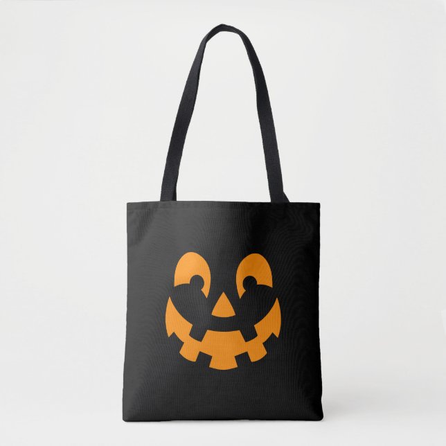 Bolsa Tote Simples Rosto de Pumpkin Laranja Silhoueen Hallowe (Frente)