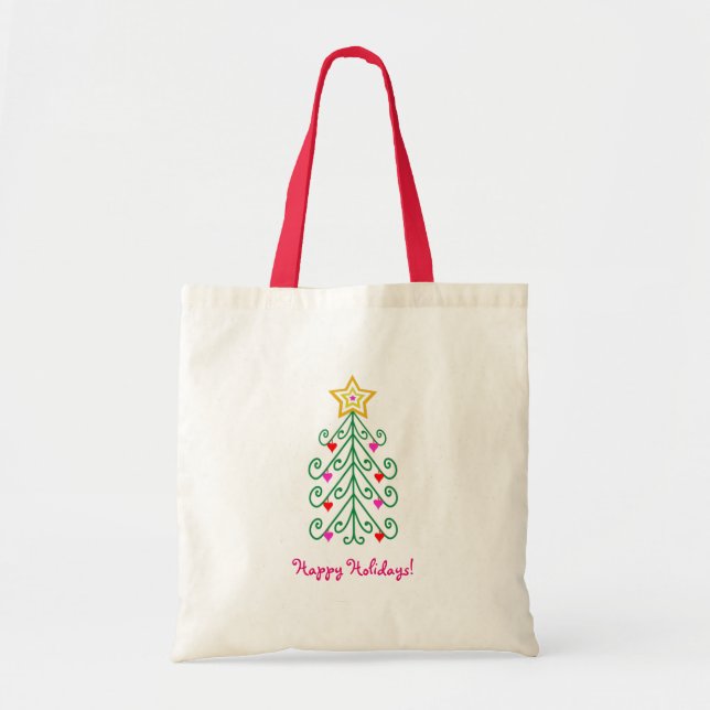 Bolsa Tote Simples Tree Hearts Ornaments Christmas Tote Bag (Frente)