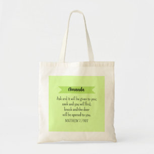 Bolsa Tote Simples Verde limão Perguntar a Deus Bíblia Verso