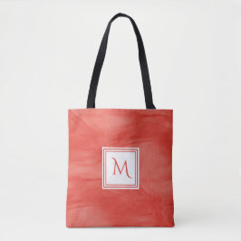 Bolsa Tote Simples Vermelho Laranja Sutil Marble Monograma Mo