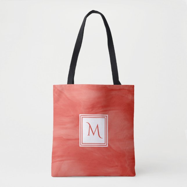 Bolsa Tote Simples Vermelho Laranja Sutil Marble Monograma Mo (Frente)