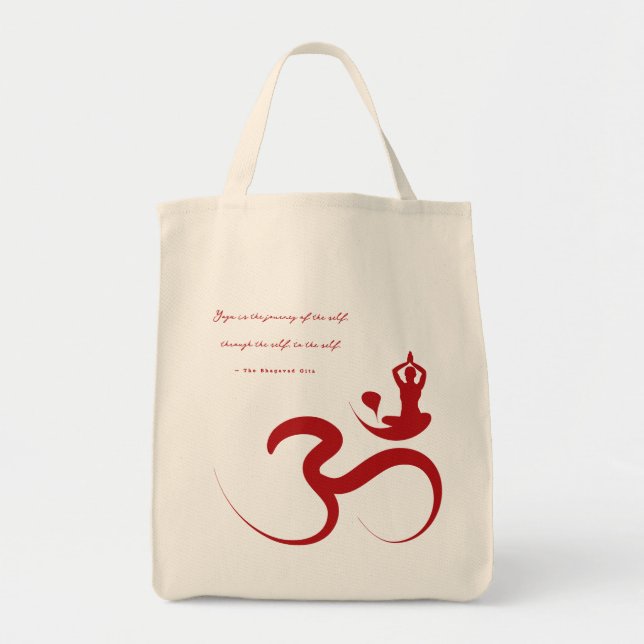 Bolsa Tote Simples Zen Yoga Om Calliografia Logotipo Silhouet (Frente)