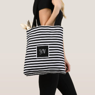 Bolsa Tote Sinais personalizados em preto e branco com risca