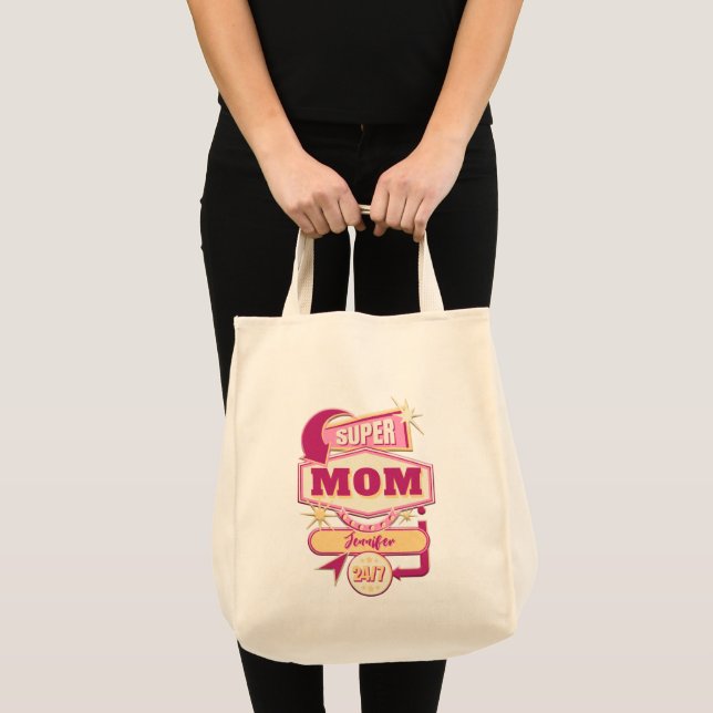 Bolsa Tote Sinal de jantar Super-mãe do estilo de jantar dos  (Frente (produto))