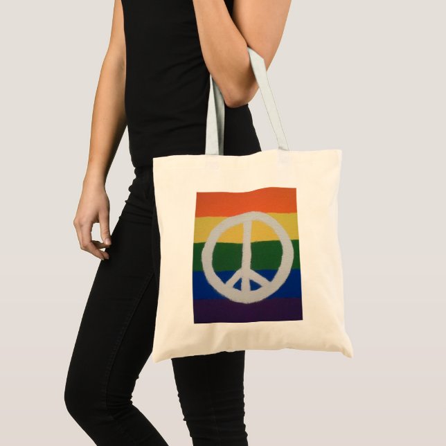 Bolsa Tote Sinal de Paz Arco-Íris (Frente (produto))