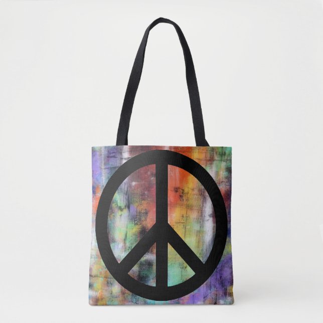 Bolsa Tote Sinal de paz artístico do Grunge (Frente)