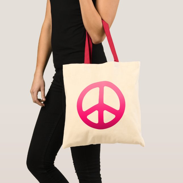 Bolsa Tote Sinal de Paz Cinza Rosa (Frente (produto))