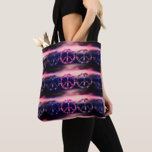 Bolsa Tote Sinal de paz com flores coloridas