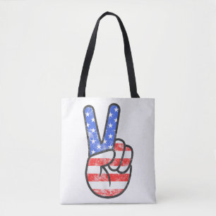 Bolsa Tote Sinal de Paz de Bandeira Americana T-Shirt Quarto