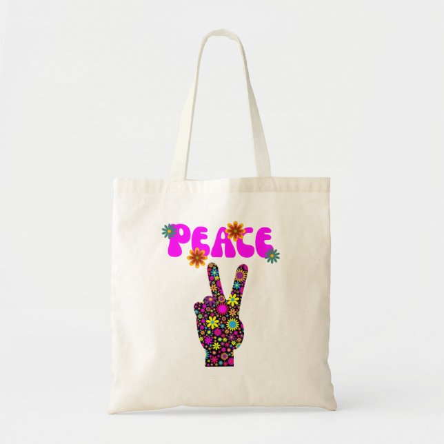 Bolsa Tote Sinal de Paz de Flor Retro (Frente)