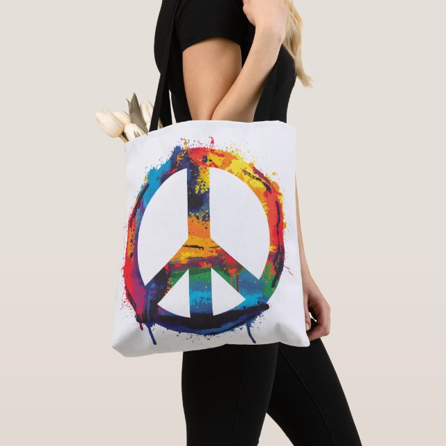 Bolsa Tote Sinal de Paz do Grafite Arco-Íris (Close Up)
